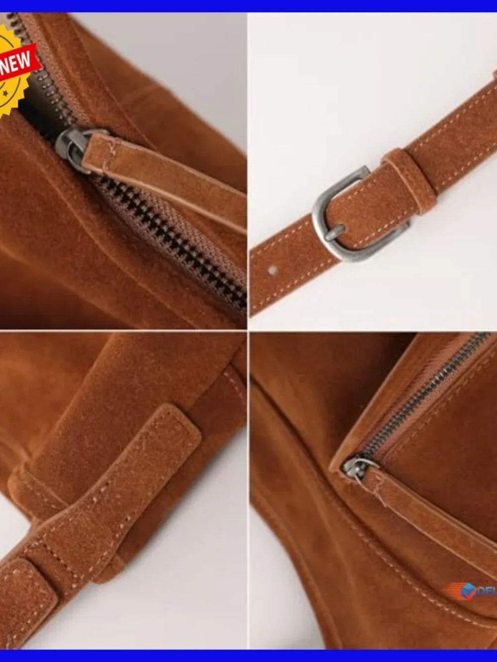 Genuine Suede Leather Hobo Tote with Adjustable Shoulder Crossbody Strap